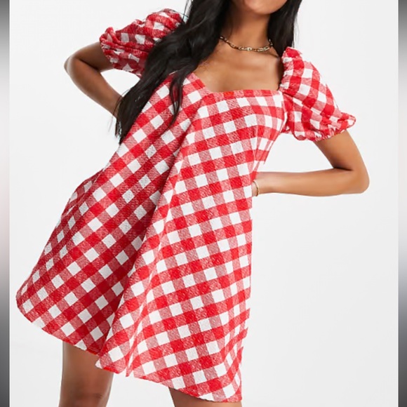 ASOS Red and White Checkered Swim Coverup - Picture 1 of 3